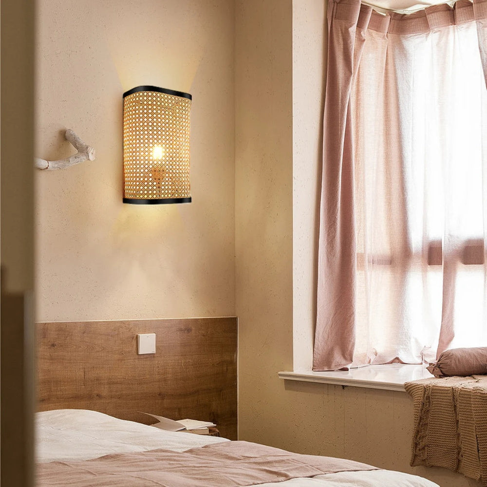 Rattan Rectangular Wall Mount Light Lodge Style