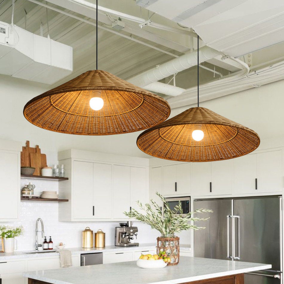 Wicker Cone Lamp Shade Hanging Rattan Pendant Light