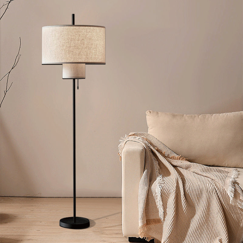 White Modern Metal Floor Lamp with Fabric Shade