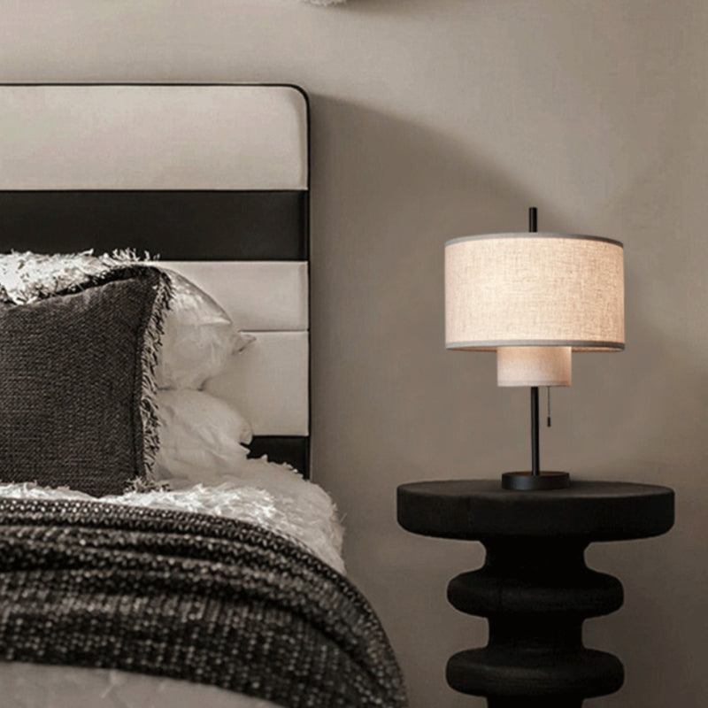 Metal Table Lamp with Fabric Shade for Bedroom
