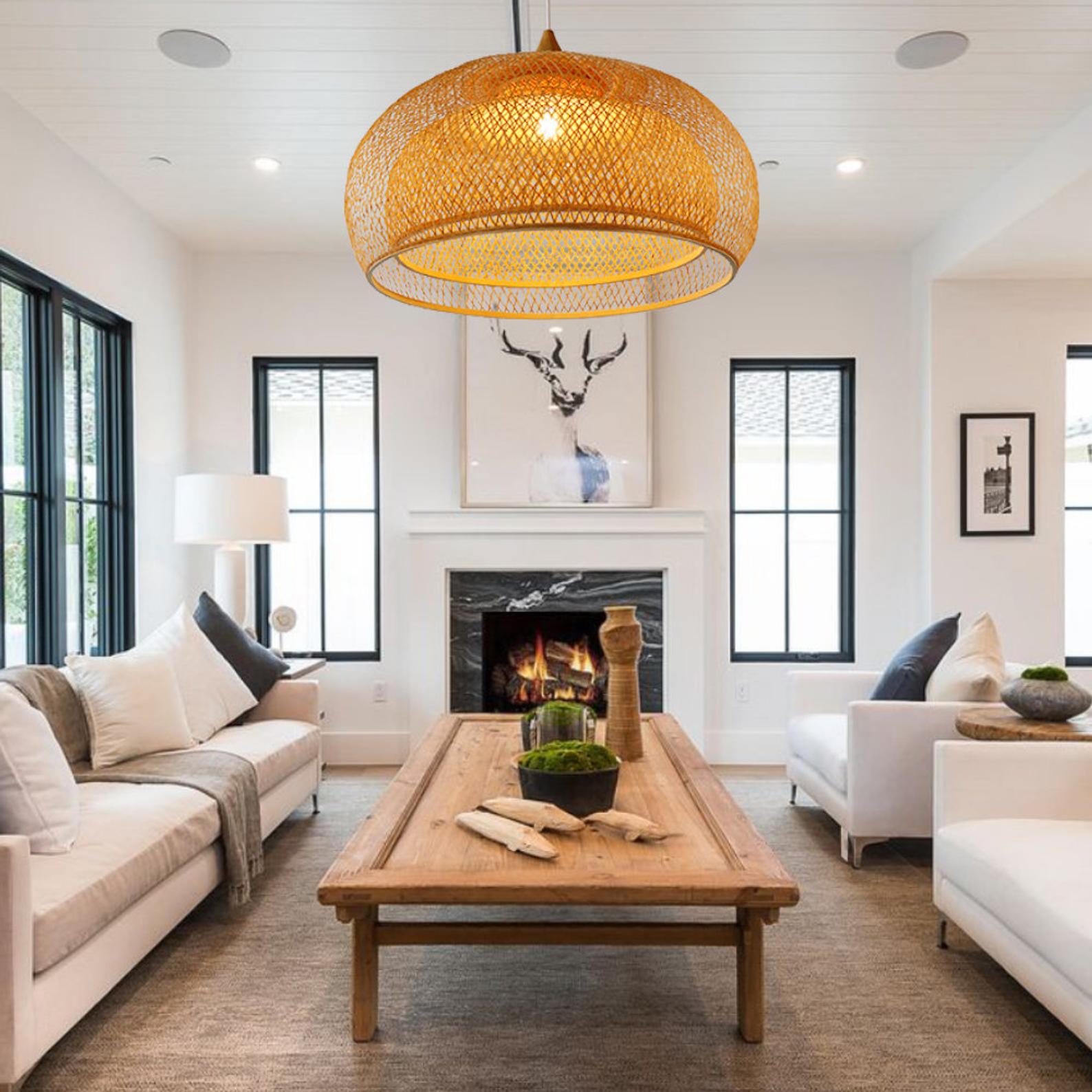 Creative Simple Modern Pastoral Living Room Pendant Lamp Bamboo Weaving
